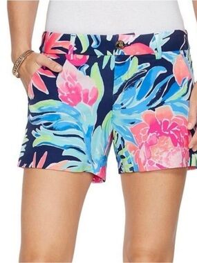 Lilly Pulitzer Callahan Shorts in "High Tide Navy Tropicolada" floral pattern